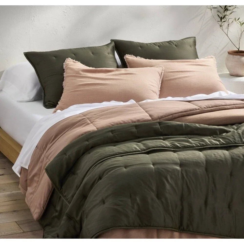 Queen Heavyweight Linen Blend Comforter and Sham Set Light Adobe Clay - NEW